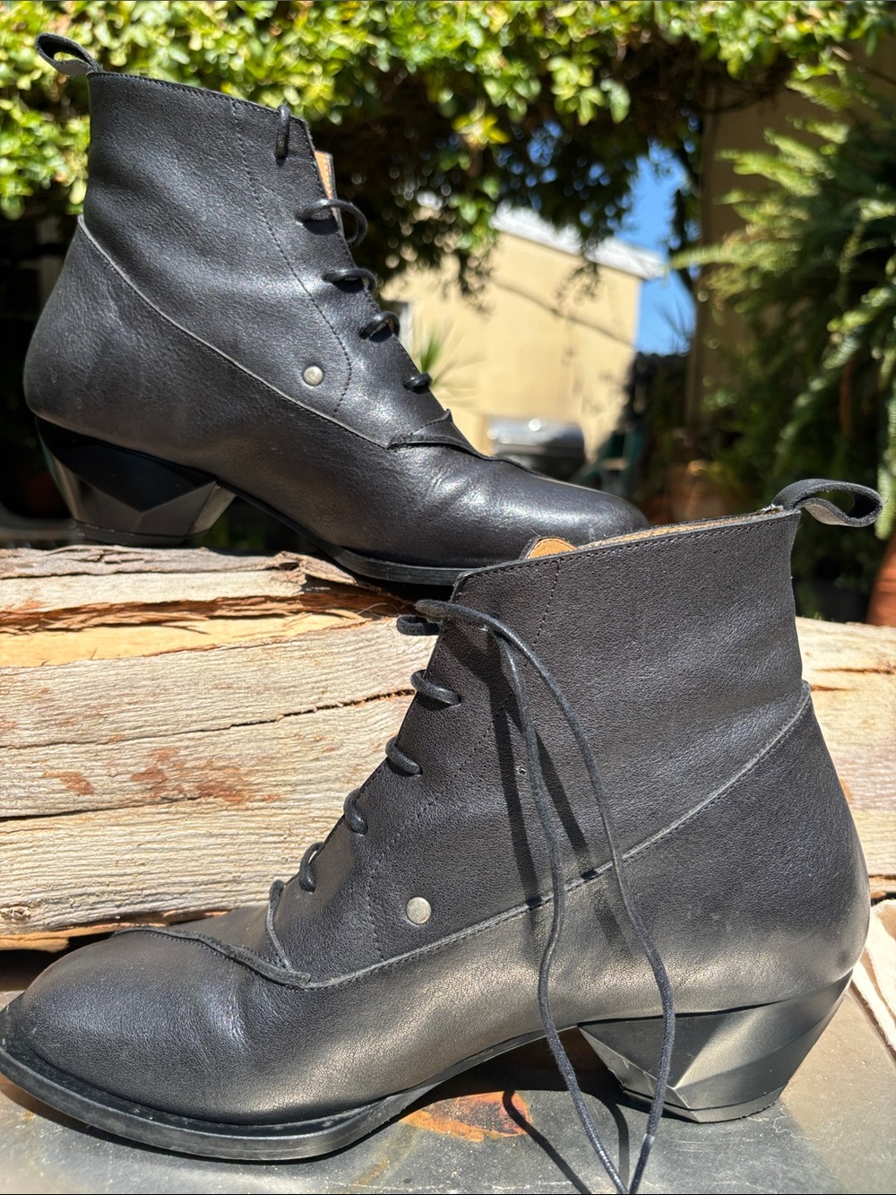 John Fluevog Black Leather Women's Ankle Lace-Up Booties